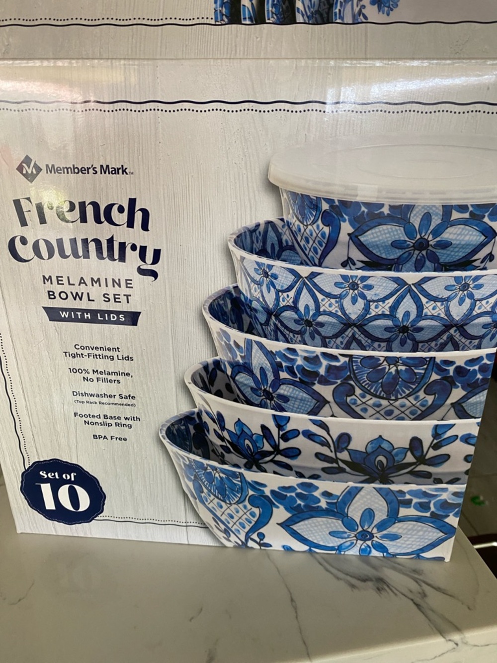 Member's Mark French Country Blue Floral Melamine Bowl Set with Lids - Picture 3 of 14